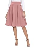 REORIA Damen Rock Faltenrock Klassischer Einfarbiger Plisseerock Knielanges Skirt Röcke Strickrock Tennisrock Rosa L
