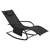 SVITA FJON Deluxe Schaukelliege Gartenliege Liegestuhl Sonnenliege Seitentasche Kissen Schwarz