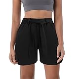 Generisch Shorts Damen Sommer Elegant Kurze Hose Leicht Einfarbig Sommerhose Frau Mode High Waist Shorts Damen Sommerhose Bequem Kurze Hose Freizeithose Stoffhose Strandshorts Schwarz M