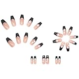 Lange fertige Nägel Kunst Nail Patch Weiß Love Schwarz French Edge Finished Nails Art 24-teiliges Set inkl. Kleber 2 ml Nagel für Acryl-Nagelspitzen (schwarz, Einheitsgröße)
