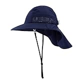 MASOCIO Kinder Sonnenhut Baby Sommermütze Junge Mädchen Mütze Hut 55 56 57 58 UV Schutz 50 Sonnenmütze Sun Sommer Hat 7 8 9 10 11 Nackenschutz Jungen Sommerhut Alter 6-12 Jahre Navy Blau