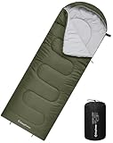 KingCamp Schlafsack Deckenschlafsack Camping Outdoor 3-4 Jahreszeiten für Erwachsene Kinder Ultraleicht Warm Waschbar beim Reisen und Abenteuern, (Olive L Zip, 220×75cm)