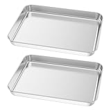 Backblech Edelstahl Ofenblech Kuchenblech Rechteckige 26.5x20.5x2.5cm Ungiftig und Gesund Tiefes Fettpfanne Robust Stabil zum Kochen Servieren Braten Leicht zu Reinigen Spülmaschinenfest (2 pcs)