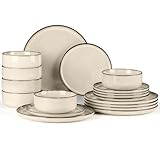 Geschirr Set für 6 Personen, Onader 18 Teiliges Steinzeug Tafelservice Kombiservice, je 6 Speiseteller, Dessertteller, Müslischalen, Anti-Kratzer & Mikrowellenfest - Karst Khaki