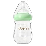 Oberni Babyflaschen aus Glas mit Silikon Sauger Größe 1, Milchflasche Weiter Öffnung, Babyflasche mit Anti-Colic-Ventil für Neugeborene Babys ab 0+ Monate, 150ml, Grün, 1 Stück
