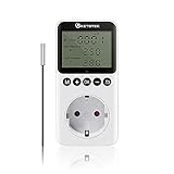 KETOTEK Tag Nacht Thermostat Steckdose Digitaler Temperaturregler mit 3M Fühler Timer Heizung Kühlung Steckerthermostat mit Zeitschaltuhr für Gewächshaus Terrarium Reptilie