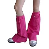 Japanische Baggy-Beinstulpen mit Tasche für Damen, ästhetische Punk-Cargo-Beinstulpen, ausgestellte Füße, Wadengamaschen, Stulpen, rosarot, One size