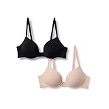 Amazon Essentials Damen Push-Up-BH Mit Rundhalsauschnitt Und Mikrofaserfutter, 2er-Pack, Helles Blütenblatt/Schwarz, 70A