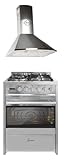 GURARI Gas-Standherd 60 cm Edelstahl Gasherd mit Elektrobackofen 60 L GCH E 610 X+GCH 046 IS 6 Range Coocker mit Dunstabzugshaube 60 cm, in Edelstahl, Saugstark 1000m³/h