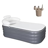 Aufblasbare Einweichbadewanne für Erwachsene, große tragbare Eisbadewanne, Spa, Einweichwanne mit Reißverschlussabdeckung, entworfen mit Kopfstütze, Getränkehalter (Grau, 164x84x51cm)