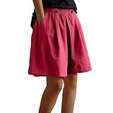 Generisch Bermuda Shorts Damen Lässig Elastische Hohe Taille Weite Bein Kurzhose Business Cargo Hosen Sommershorts mit Taschen Damen-Shorts Jogginghose Wanderhose Freizeithose Strandhose