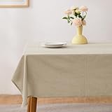 ATsense Tischdecke, Tischdecke Beige, Tischdecken Leinenoptik-100% Gewaschener Baumwolle Eckig Tischtuch 140x200 cm