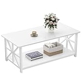 GreenForest Couchtisch mit Stauraum, 100 cm Wohnzimmertisch, Stabiler Sofatisch aus Holz und Metall, Kaffeetisch mit Regal, Industriestil, Rustikales Design, Reinweiß