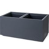KONZEPT Pflanzkübel groß, rechteckig 40x80x40 cm auf Rollen, für innen und außen, quadratisch, anthrazit in Beton-Optik, aus Kunststoff, mobil – ideal für Garten, Terrasse, Balkon und Wohnräume