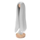 Julihai Handgefertigte Lange Gerade Puppenperücke mit Mittelteil. Professionelle DIY Weiche Hitzebeständige Perücke für die Puppenherstellung, Exquisite Handwerkskunst für Puppen (Silbergrau Weiß)