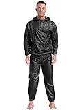 FEESHOW Herren Damen Sauna-Anzug Athletics Schwitzanzug zur Gewichts- und Körperwasserreduzierung Sweatsuit Für Fitness Boxen MMA Training Schwarz XL