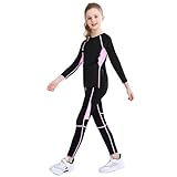 linboo Mädchen Sportanzug 2tlg Yoga Anzug mit Langen Ärmeln und Hosen, Elastisch, Outdoor eng anliegende Tanz- und Fitnessbekleidung für Kinder, Rosa, Herstellergröße：120 Geeignete 116-122