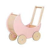 Lauflerner Puppenwagen aus Holz Lauflernwagen Baby Walker Lauflernhilfe Laufwagen Puppe (rosa/Natur)