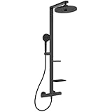 Ideal Standard BD583XG Alu+ Duschsystem mit Ceratherm Brausethermostat – Frei von Blei, Chrom & Nickel – Spa-Regendusche mit 2-Funktionshandbrause in Schwarz matt