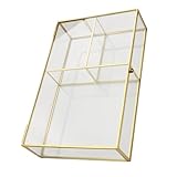 BESTYASH Glas Schmuckkästchen mit Fächern und Klappdeckel Schmuck Organizer für Halsketten Ringe Ohrringe Lippenstift und Kosmetik Geometrisches Design Schreibtisch Dekoration Größe S