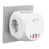 Steckdosenleiste mit USB, Mehrfachsteckdose mit Schalter, 8 N 1 Steckdose Steckerleiste, 2 USB-C Steckdosenwürfel, Mehrfachstecker Cube Steckdosenadapter for Zuhause Büro