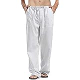 Leinenhose Herren Lang Sommer, Sommerhose Herren Leicht Leinen, Freizeithose Atmungsaktiv Oversized Strandhose Elastische Taille Jogginghose Einfarbig Klassischer Stoffhose Für Männer