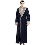 GIZNXBA Bademantel Damen Flauschig Morgenmantel Herren Warm Sauna Bademantel Damen Mit Kapuze Schalkragen Nachthemd Mit Wadenlang(/Navy blue,M men)
