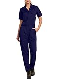 WORK IDEA Kurzärmeliger Damen-Overall, leicht, mit Druckknöpfen, Baumwolle, Arbeitsoverall, Marineblau, XXX-Large