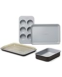 Caraway Mini-Backformen-Set – natürlich antihaftbeschichtet, ungiftige Keramikbeschichtung – kompaktes Backformen-Set für kleine Küchen & Öfen – inklusive Backbleche, Muffinform, Kühlgitter
