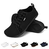 Geweo Barfußschuhe Sneaker Breite Walking Schuhe Barfuss Damen Herren Trail Laufschuhe Minimalistische Fitness Knit Unisex Weit rutschfest Zehenschuhe Zero Drop Solhe Freizeit Schwarz 41EU