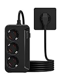 LEHOTPIA Steckdosenleiste 3-Fach, Mehrfachsteckdose, 3-Fach Steckdosenleiste für Büro Hause,Erhältlich in 1,8 m Langen und 0,04 m kurzen Ausführungen.(1,8m schwarz)