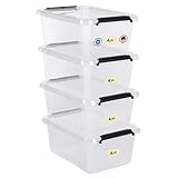astor24 Aufbewahrungsbox mit Deckel - 4x 4.5 L - transparent Organizer - lebensmittelecht - stapelbar. Ideal für Büro, Kinderzimmer, Kleiderboxen - Küche - Werkstatt