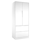 URBNLIVING Minimalistischer Schlafzimmerschrank mit 2 Türen und 2 Schubladen mit Aufhängeschiene, modernes Möbelstück mit Kleiderregal für Zuhause, 179 cm H x 74 cm B x 50 cm T
