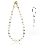 OFFCUP Handy-Armband, Handy Perlen Schlüsselband mit Handy Patch, Handykette Perlen Leder Doppelkette Handyanhänger, Handy-Charm, Handy Lanyard, Handykette Handyband Handschlaufe