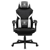 GTPLAYER Gaming Stuhl mit Fußstütze, ergonomischer Bürostuhl mit Netzrückenlehne, Schreibtischstuhl Gaming Sessel aus Stoff für Zuhause und Büro (weiß)