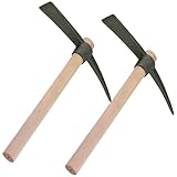 CHEUKYIU 2 Stück Kreuzhacke mit Holzstiel, 38 x 29 cm Spitzhacke Garten, Gartenwerkzeug aus Stahl, Dunkelgrün
