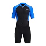 Herren Shorty Neoprenanzug, Ganzkörper-Reißverschluss vorne, zum Surfen, Speerfischen, Größe M, Blau