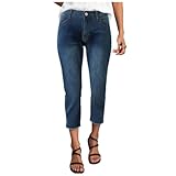 7/8 Jeans Damen Sommer Jeanshosen Hohe Taille Skinny Capri Jeans Used Look Waschungseffekt Caprihose Elegant Bequeme Freizeithose Mit Taschen Alltagshose Elastische Leicht Sommerhose