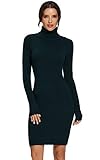 AVACOO Damen Kleider Strick Pulloverkleid Elegant Strickkleid Rollkragen Langarm Tunika Kleid Midikleid Schwarz L 40