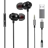 Kabelgebundene In-Ear-Kopfhörer mit Mikrofon für PC, Laptops oder Smartphones, 3-in-1-Kopfhörer mit Typ C, Typ A und 3,5 mm Aux, für Home Office, Online-Meeting