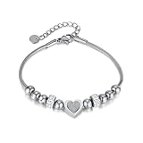 Glintara Herz Snake Charms Armband, Silber Schlangen Gliederarmband für Damen Mädchen, Verstellbar Schlange Kette Armband für Pandora, Wasserfester Armbänder Herz Charms Anhänger Geburtstags Geschenk