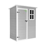 Wasabi - Gartenhaus Kunststoff mit Boden 1.4 Unit – 152x91x194cm – Fenster - Große Doppeltür – Grau – Geräteschuppen – Gerätehaus Outdoor Wetterfest 1,37m2
