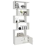 COSTWAY Bücherregal mit Türen, Standregal mit 5 Ebenen, Raumteiler Regal, Büroregal aus Holz, Aufbewahrungsregal für Wohnzimmer, Schlafzimmer, 183 x 70 x 23 cm (Weiß)
