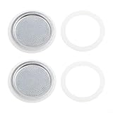 Set für Mokkakanne Espressokocher inkl. 2 Edelstahl-Ersatzfilter und 4 Silikondichtungen zur Aufrechterhaltung der Brüheffizienz (3 Tassen)
