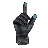 MGGMOKAY Herren Lederhandschuhe Touchscreen Kaschmir gefüttert,Schwarz,M