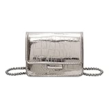 MING GROUP Y2k Mini-Umhängetasche aus PU-Leder für Damen, quadratisch, mit Kettenriemen, modische kleine Abendtaschen, silber