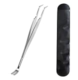 JIEYUCHU 2 in 1 Zeckenzange, Edelstahl Zeckenzange, Zeckenpinzette und Zeckenhaken inkl, Zuverlässig Gegen Zecken Jeder Größe, Zeckenentferner für Mensch, Hunde, Katzen mit Lederbeutel