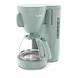 Moulinex Filterkaffeemaschine, Wassertank vorne, 1,25 l, Permanentfilter, schwenkbarer Filterhalter mit breitem Griff, Tropfstopp, Warmhaltefunktion, Farbe Eukalyptus Morning FG2M1310