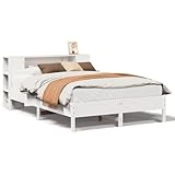 Eleganz Massivholzbett mit Regal 160x200 cm | Kiefer Holz | Schlafzimmer Bett mit Stauraum | Weiß | Langlebig & Stabil | Ohne Matratze