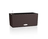 LECHUZA-Pflanzgefäß BALCONERA Cottage 40 Mokka, Balkonkasten mit Bewässerungssystem, Wasserstandsanzeiger und Pflanzeinsatz, Flechtoptik, 40 x 19 x 19 cm, 15472